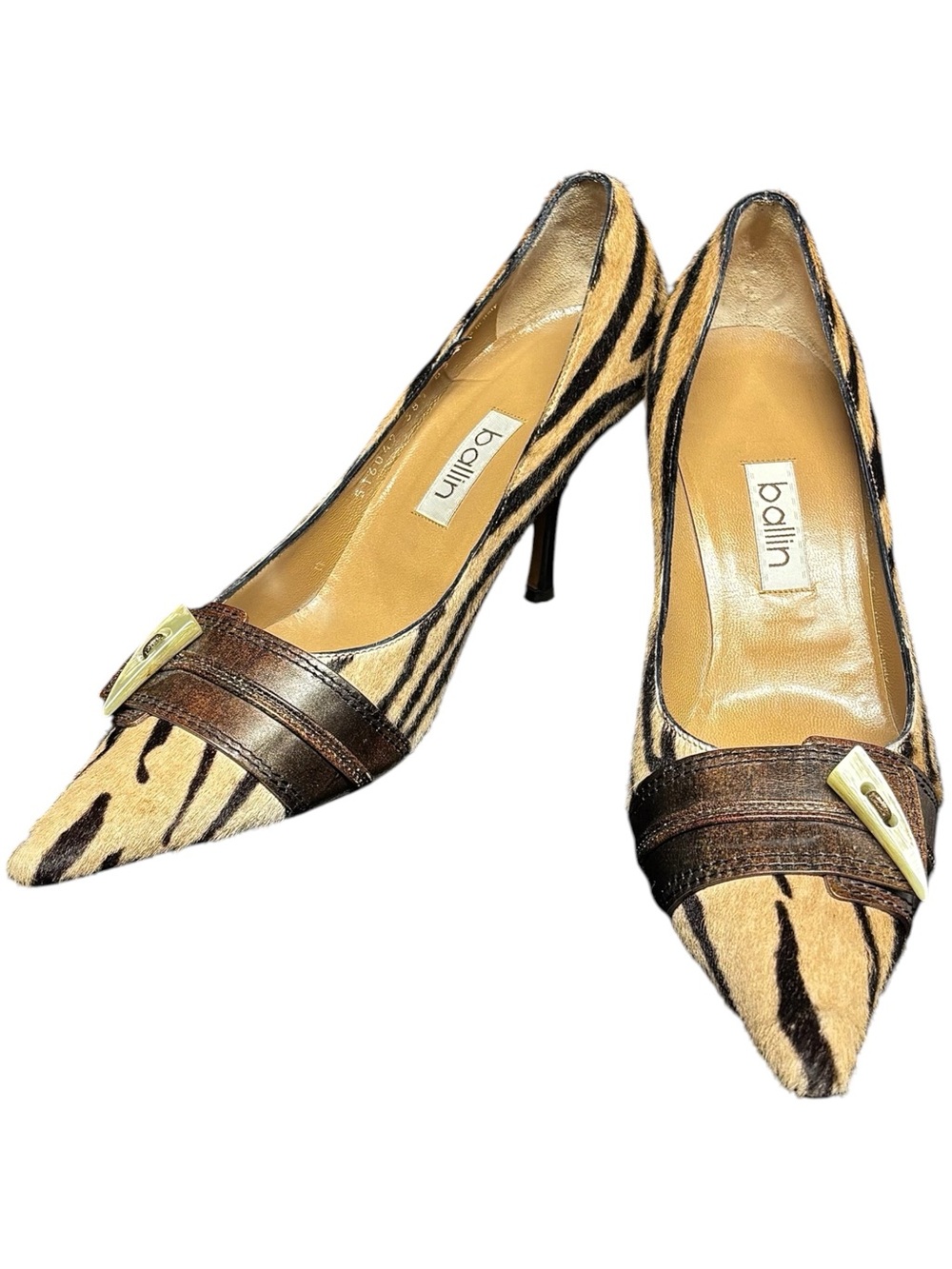 Ballin | Vintage Genuine Calf Hair Fur Zebra Animal Print Pointed Toe Heels